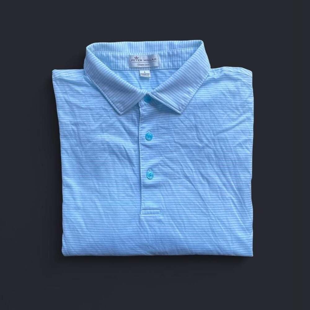 Peter Millar Polo Men’s Large Crown Ease White Light Blue Striped